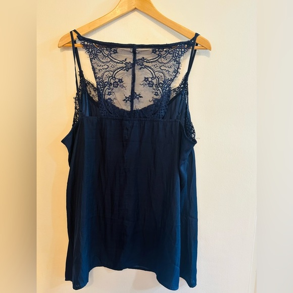 City Chic Navy Lace Back Silky Cami Top, 18/20 - Picture 3 of 7